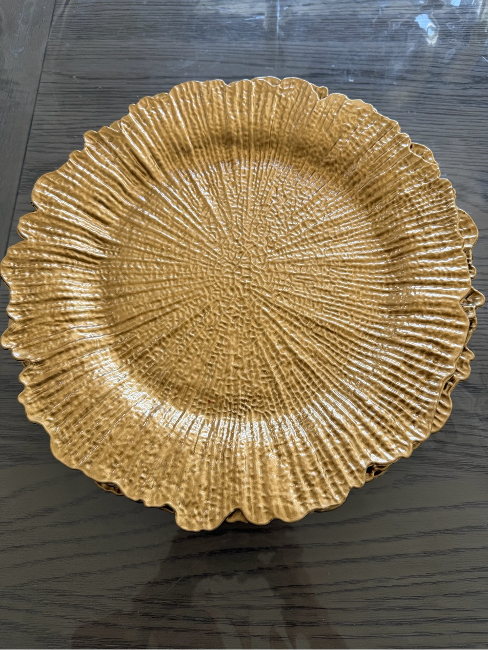 Textured Ruffled Ceramic Serving Chargers - Gold